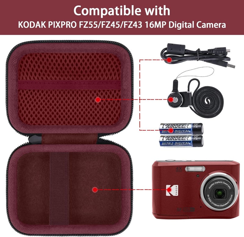 Baval for KODAK PIXPRO Friendly Zoom FZ55/FZ45/FZ43 16MP Digital Camera Hard Carrying Storage Case(Only Red Case) - Image 3